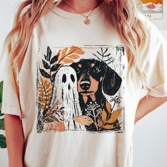 Tops - Dog Lovers Gift Tee, Halloween Ghost Dachshund Shirt